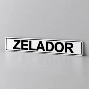 Zelador — placa PVC em perspectiva, sem furos