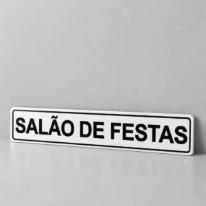 Salão de Festas — placa PVC em perspectiva, sem furos