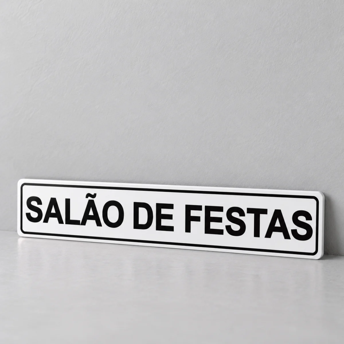Salão de Festas — placa PVC em perspectiva, sem furos