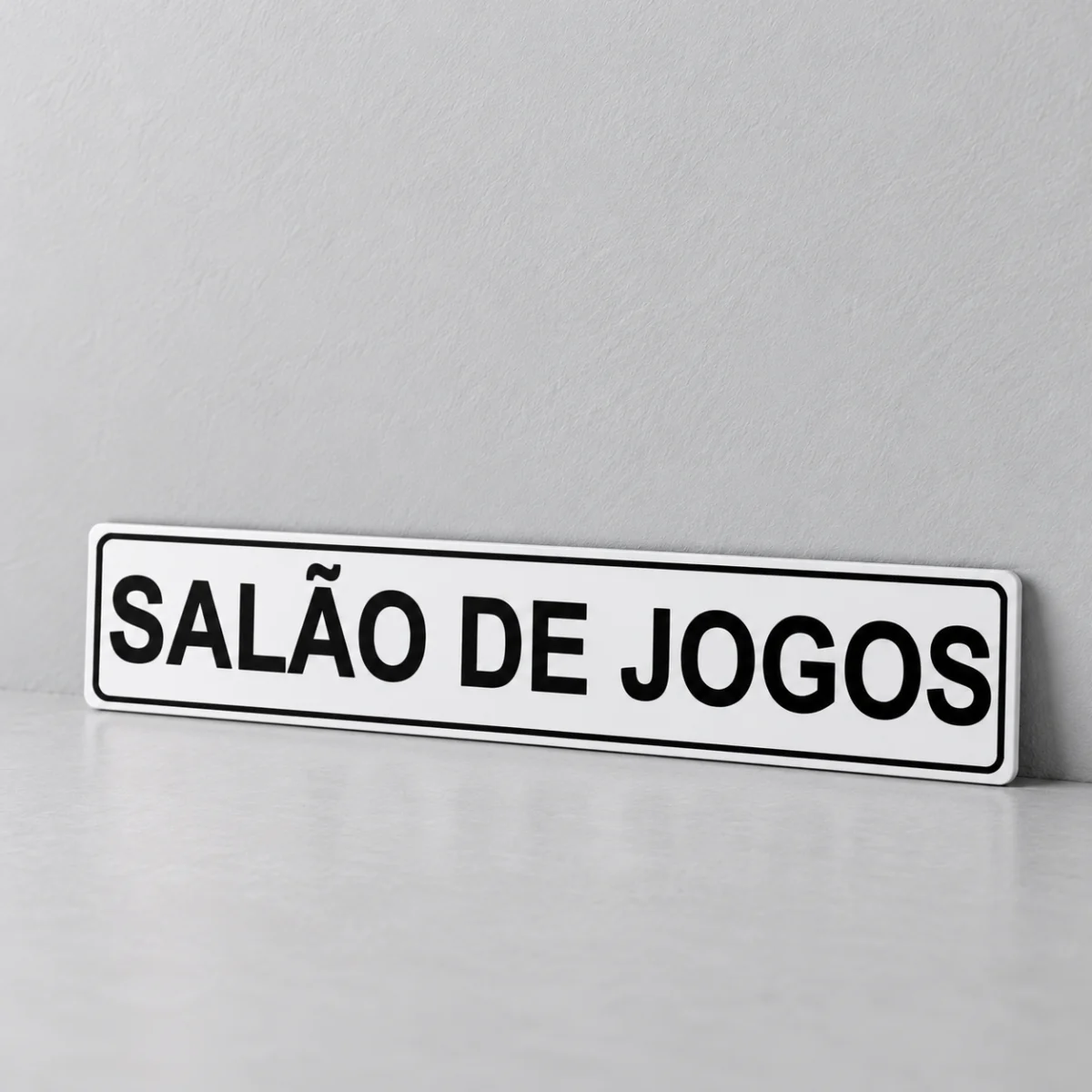 Salão de Jogos — placa PVC em perspectiva, sem furos