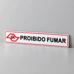 Proibido Fumar — placa PVC em perspectiva, sem furos