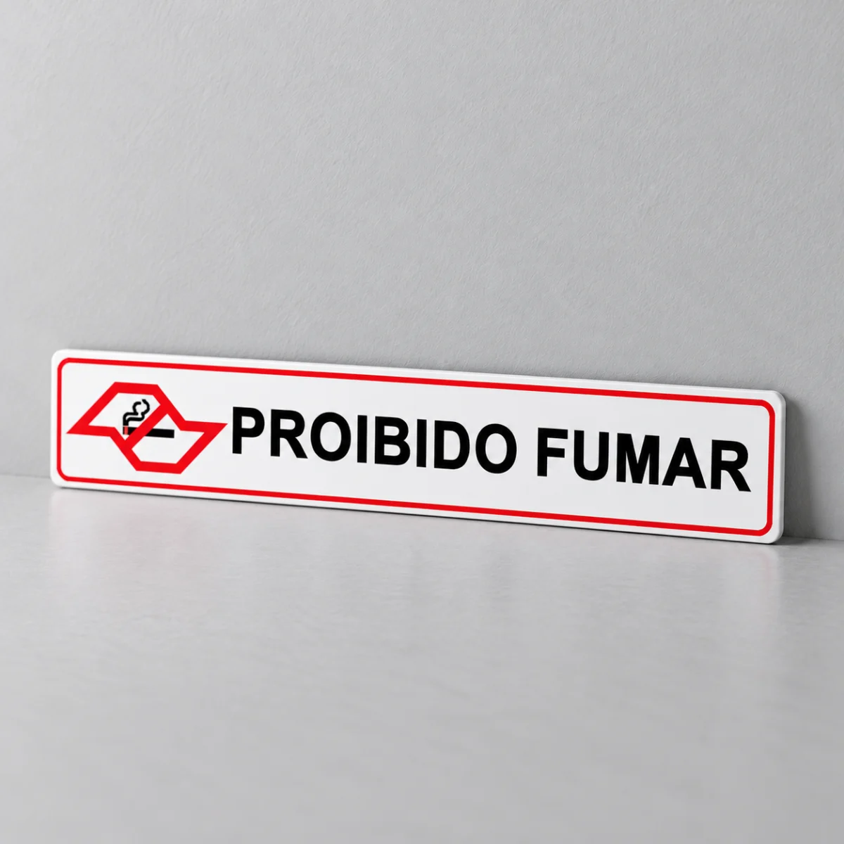 Proibido Fumar — placa PVC em perspectiva, sem furos