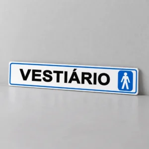 Vestiário Masculino — placa PVC em perspectiva, sem furos