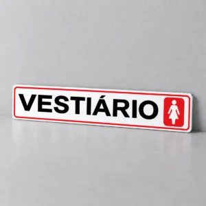Vestiário Feminino — placa PVC em perspectiva, sem furos