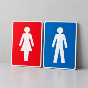 Kit Pictogramas Feminino e Masculino - 2 peças — placa PVC em perspectiva, sem furos