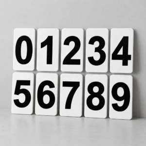 Kit Números de 0 a 9 - vertical - 10 peças — placa PVC em perspectiva, sem furos