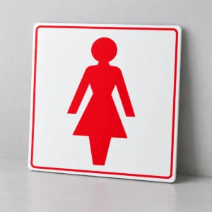 Sanitário Feminino — placa PVC em perspectiva, sem furos