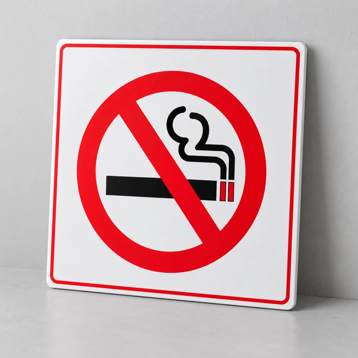 Proibido Fumar — placa PVC em perspectiva, sem furos