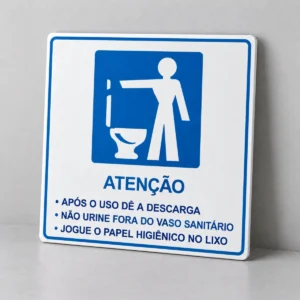 Atenção - Vaso Sanitário — placa PVC em perspectiva, sem furos