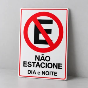 Não Estacione - Dia e Noite — placa PVC em perspectiva, sem furos