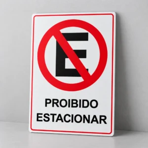 Proibido Estacionar — placa PVC em perspectiva, sem furos